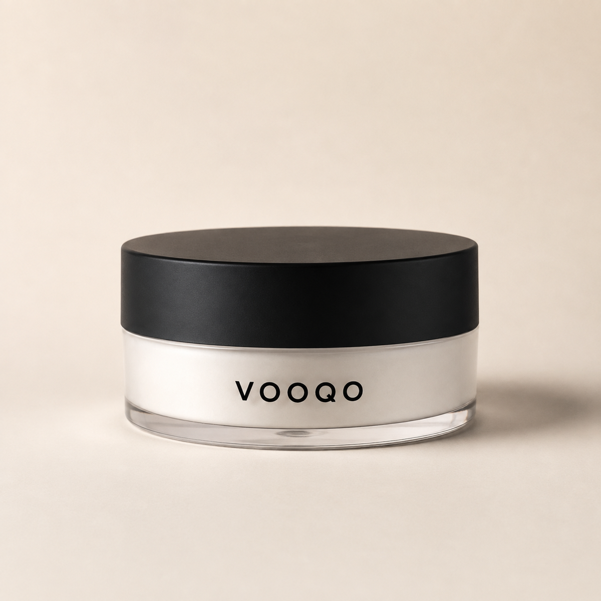 Vooqo Mattifying Setting Powder in translucent jar with black lid
