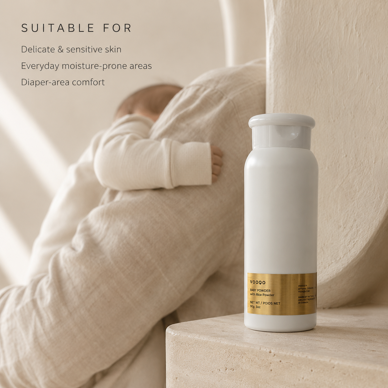 Vooqo Baby Powder for delicate sensitive skin, moisture-prone areas and diaper-area comfort