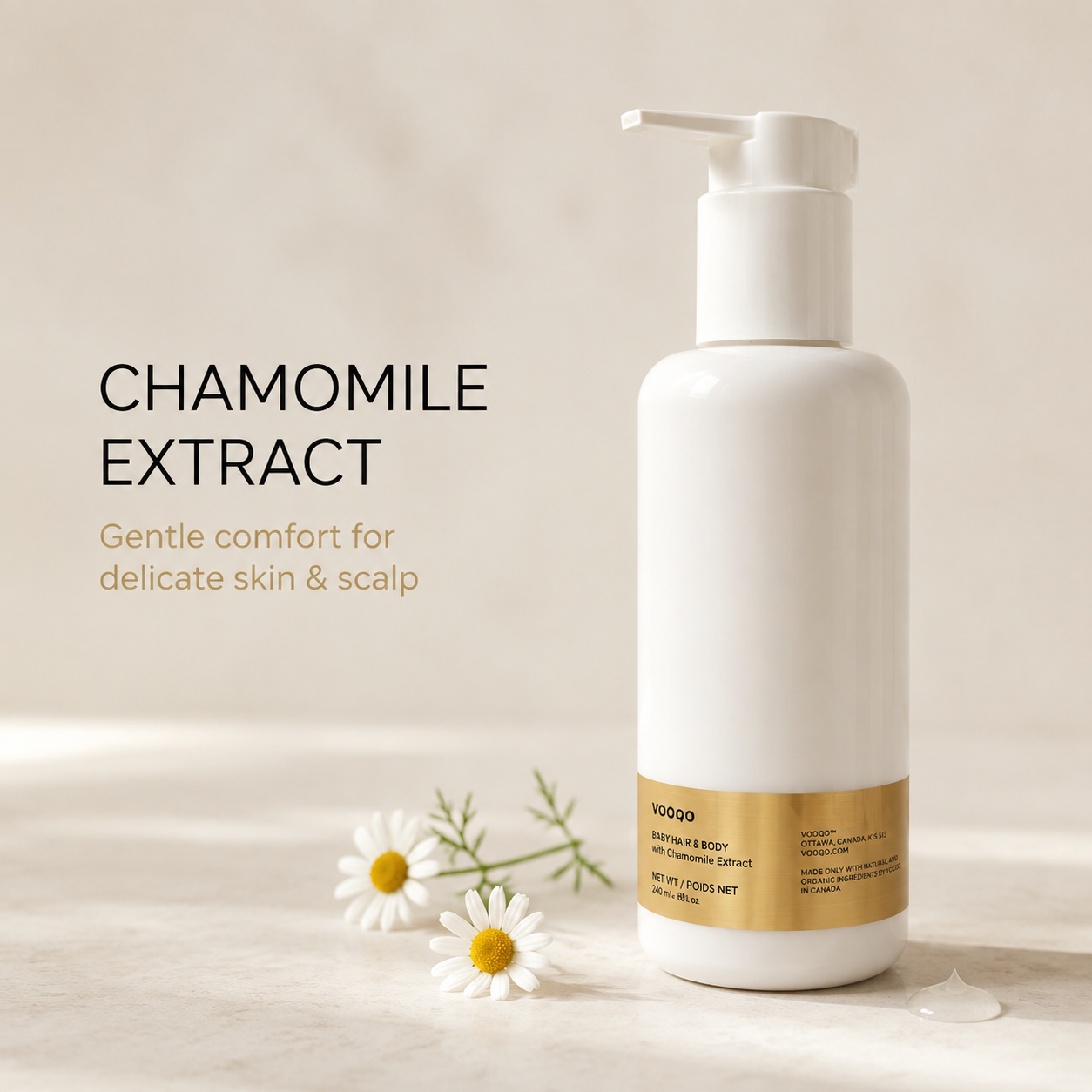 Vooqo Baby Shampoo with chamomile extract for delicate skin and scalp