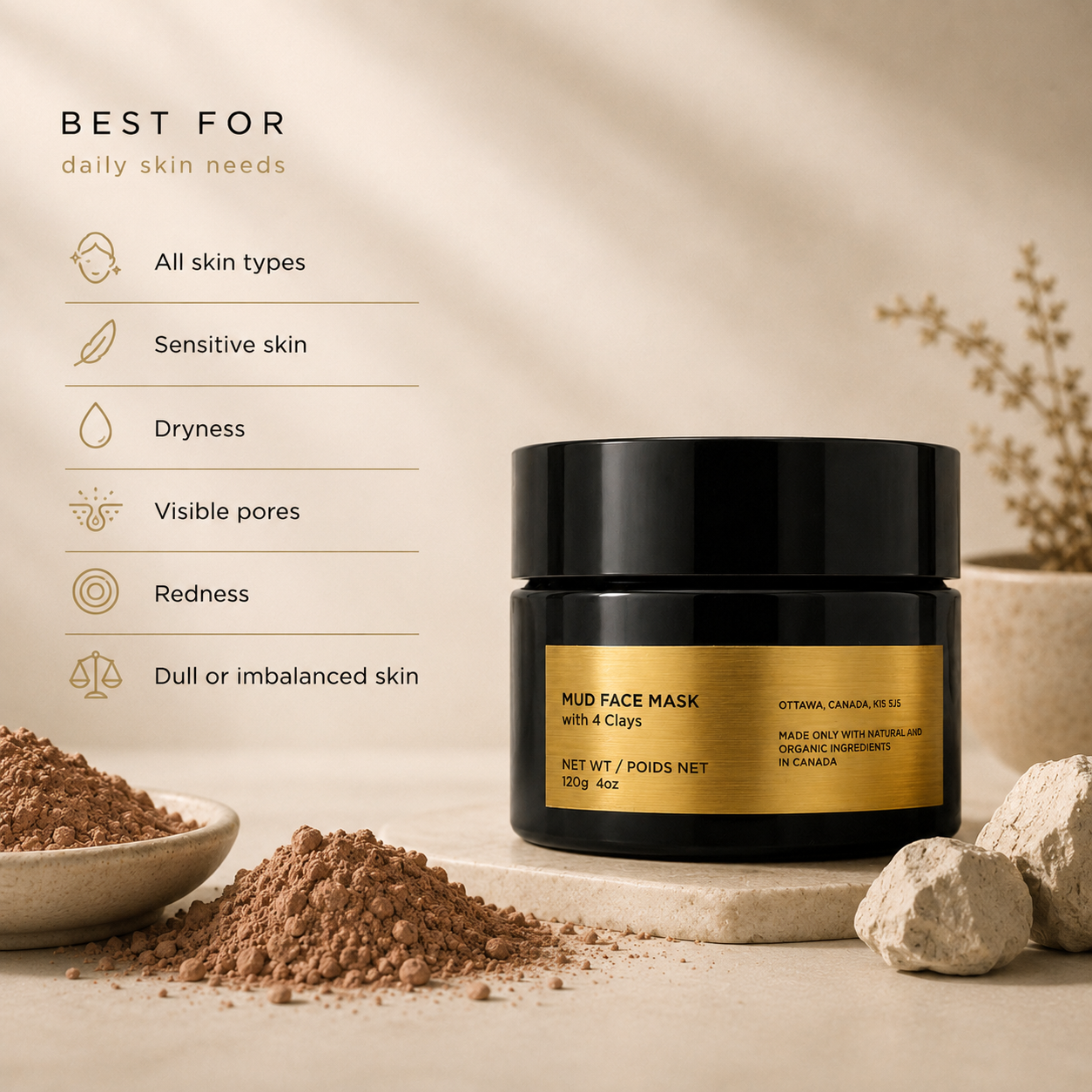 How to use Vooqo Mud Face Mask with 4 Clays for a weekly skin renewal ritual