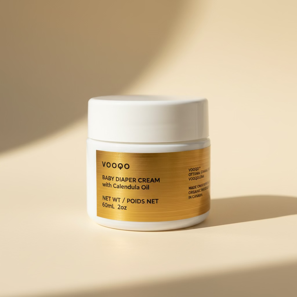 Jar of cream, folded towel, and brush on a wooden tray with natural light.