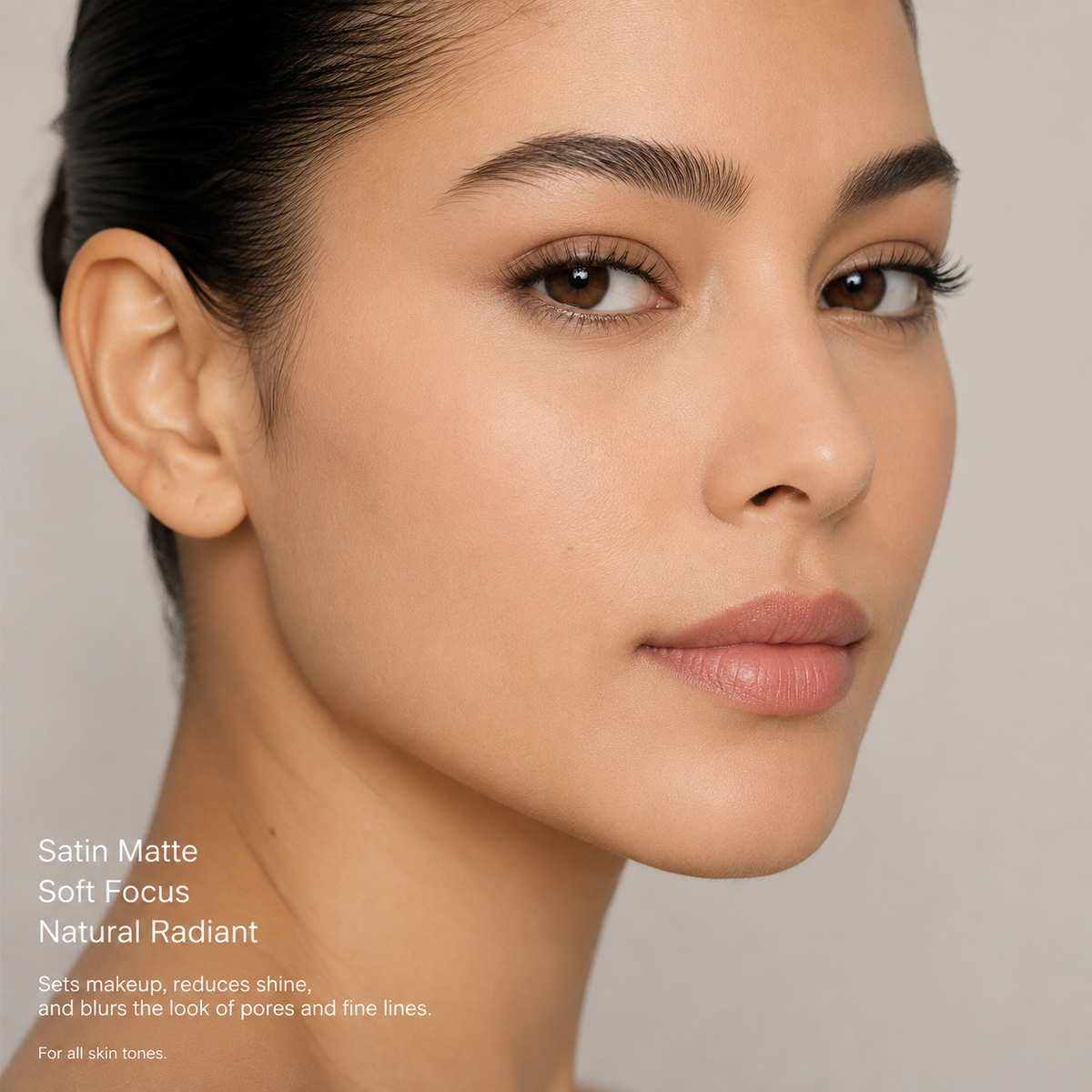 Natural satin matte soft-focus skin finish with Vooqo Mattifying Setting Powder