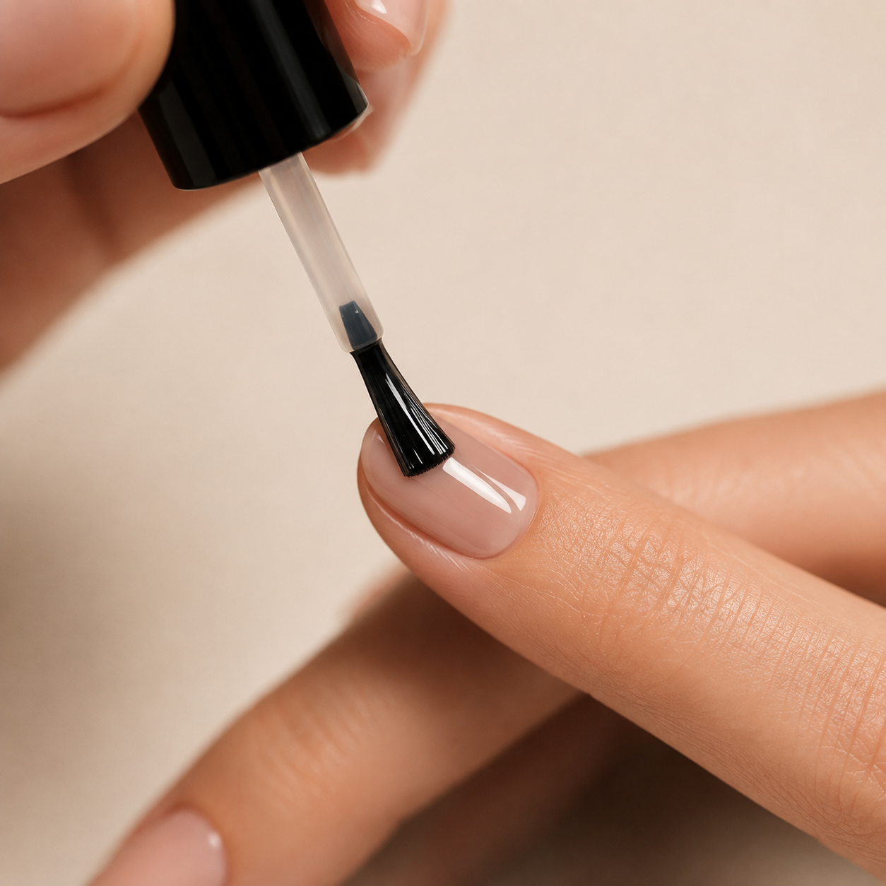 Close-up of Vooqo Nail Top Coat being brushed over a polished nail