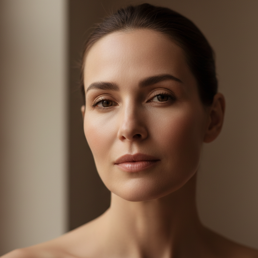 Woman with a neutral expression against a plain background