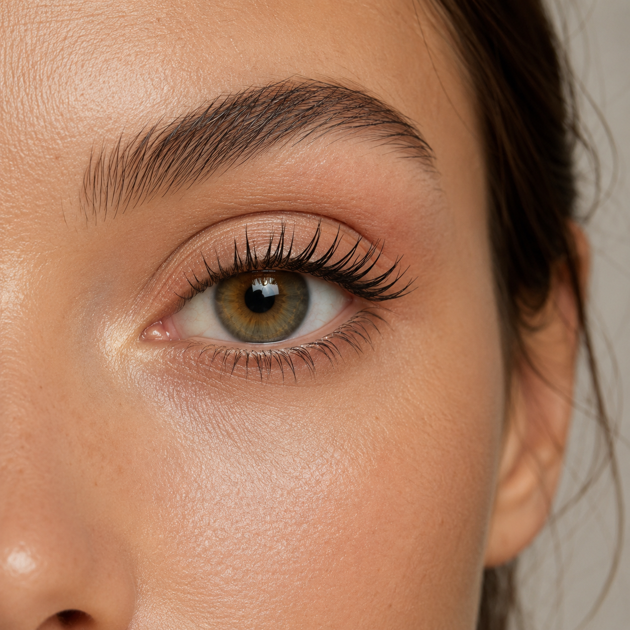 Finished eye look with separated, defined and naturally lifted lashes using Vooqo mascara