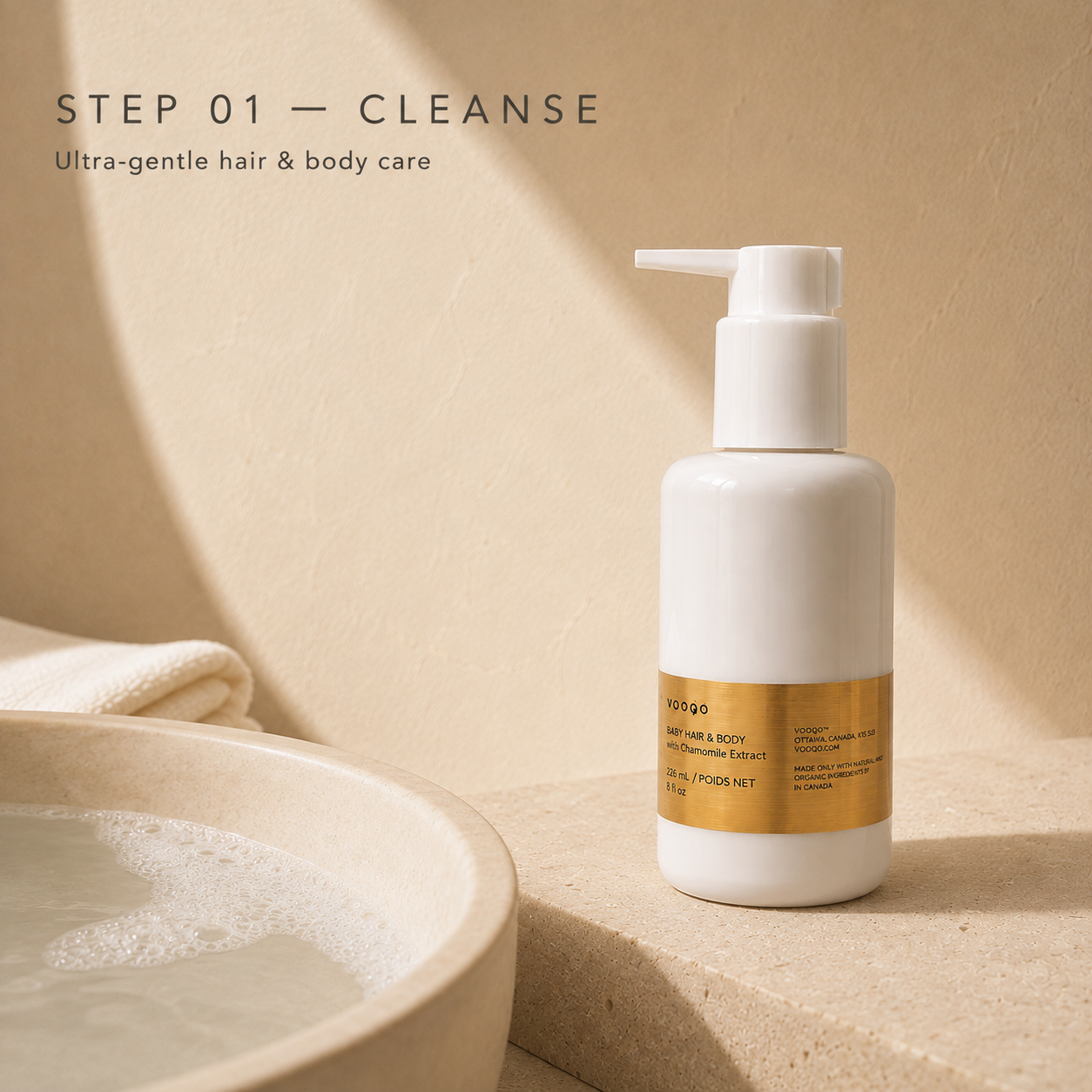 Vooqo Baby Shampoo cleansing step in The Baby Harmony Ritual