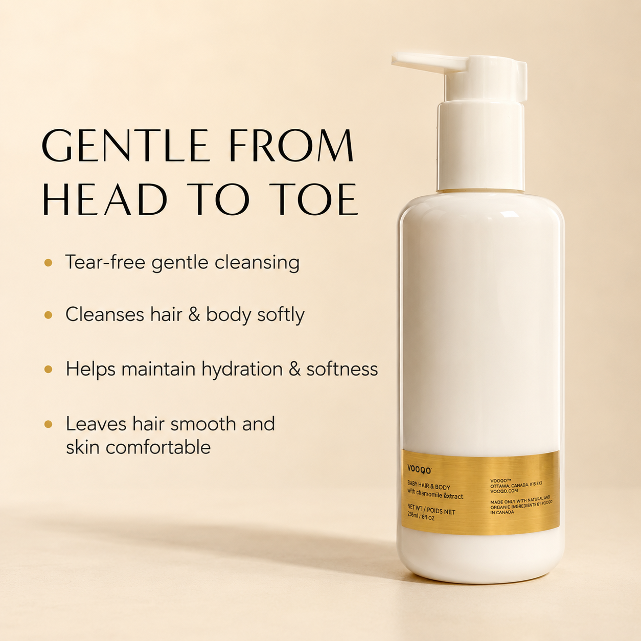 Benefits of Vooqo Baby Shampoo for gentle tear-free hair and body cleansing