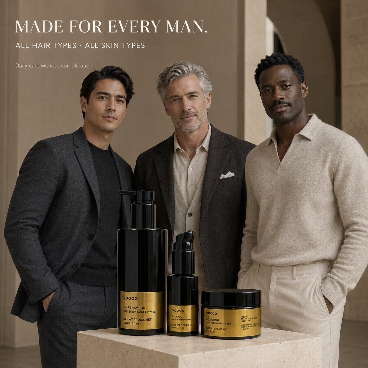 The Vooqo Gentleman’s Ritual for men of different ages, hair types and skin types