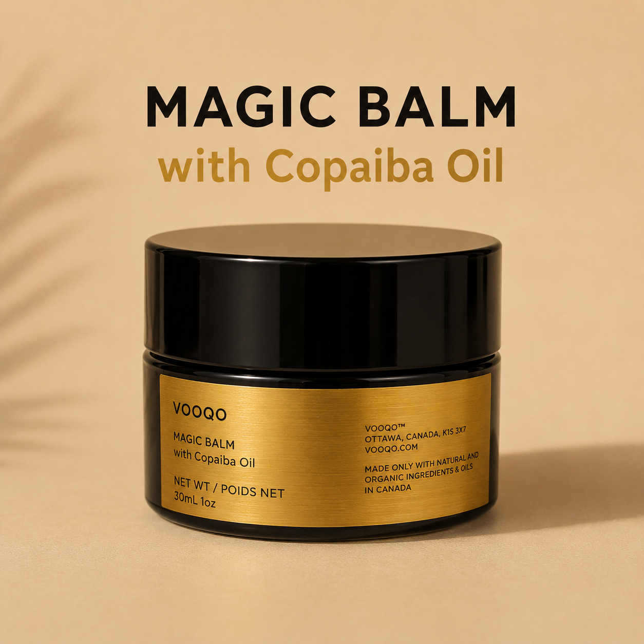 Vooqo Magic Balm with Copaiba Oil organic soothing balm for muscles, joints and body discomfort.