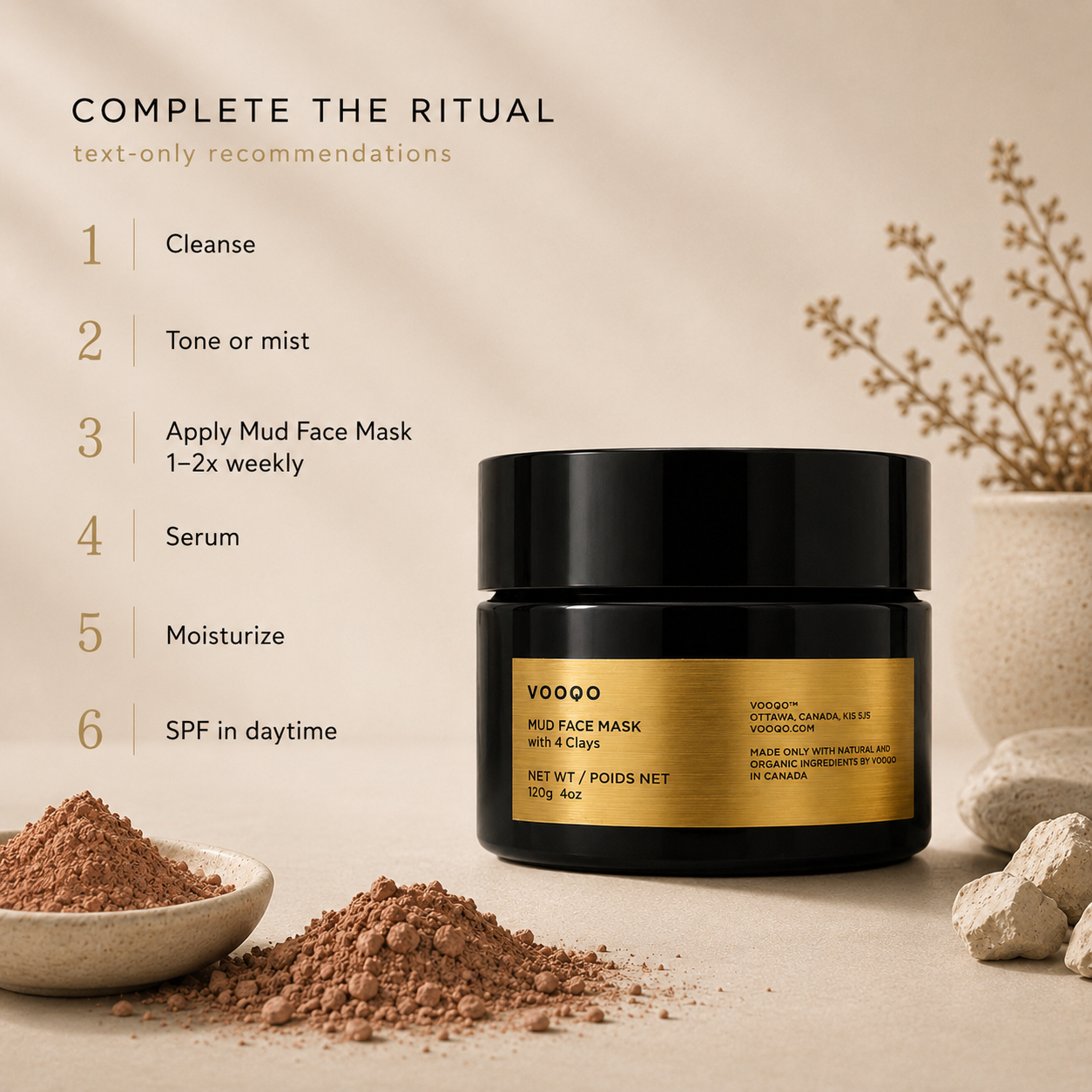 Why it works image for Vooqo Mud Face Mask with 4 Clays featuring Australian, bentonite, rhassoul, and French clays
