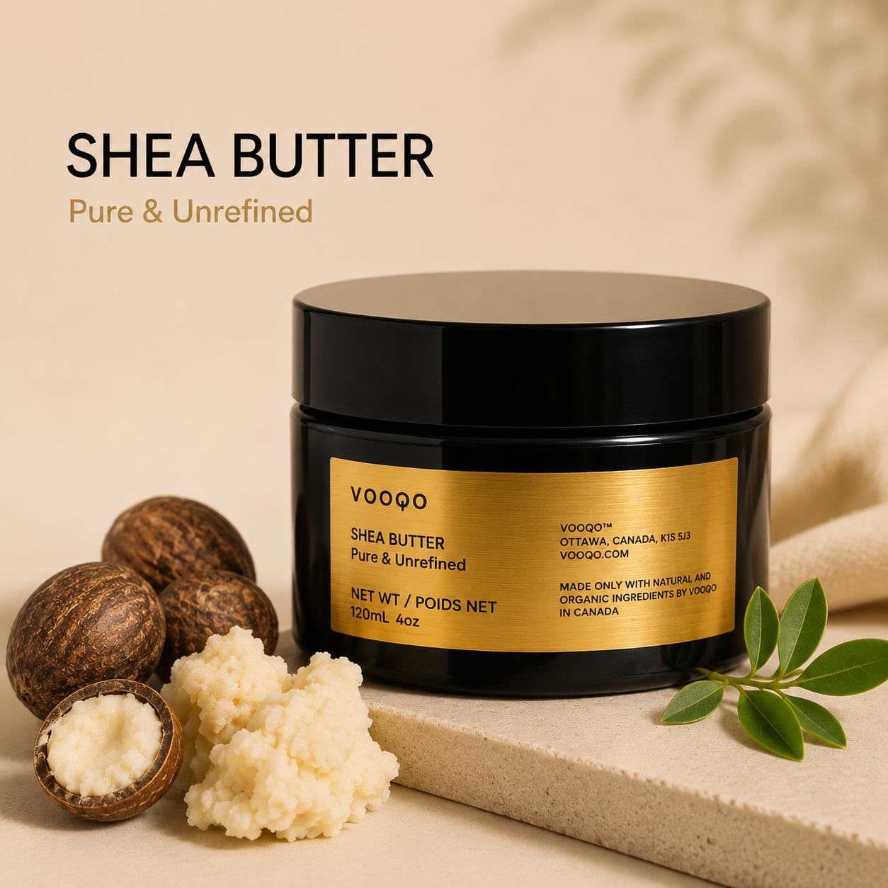 Vooqo Shea Butter Pure & Unrefined with Shea Butter – organic ultra-nourishing moisturizer for dry and sensitive skin.