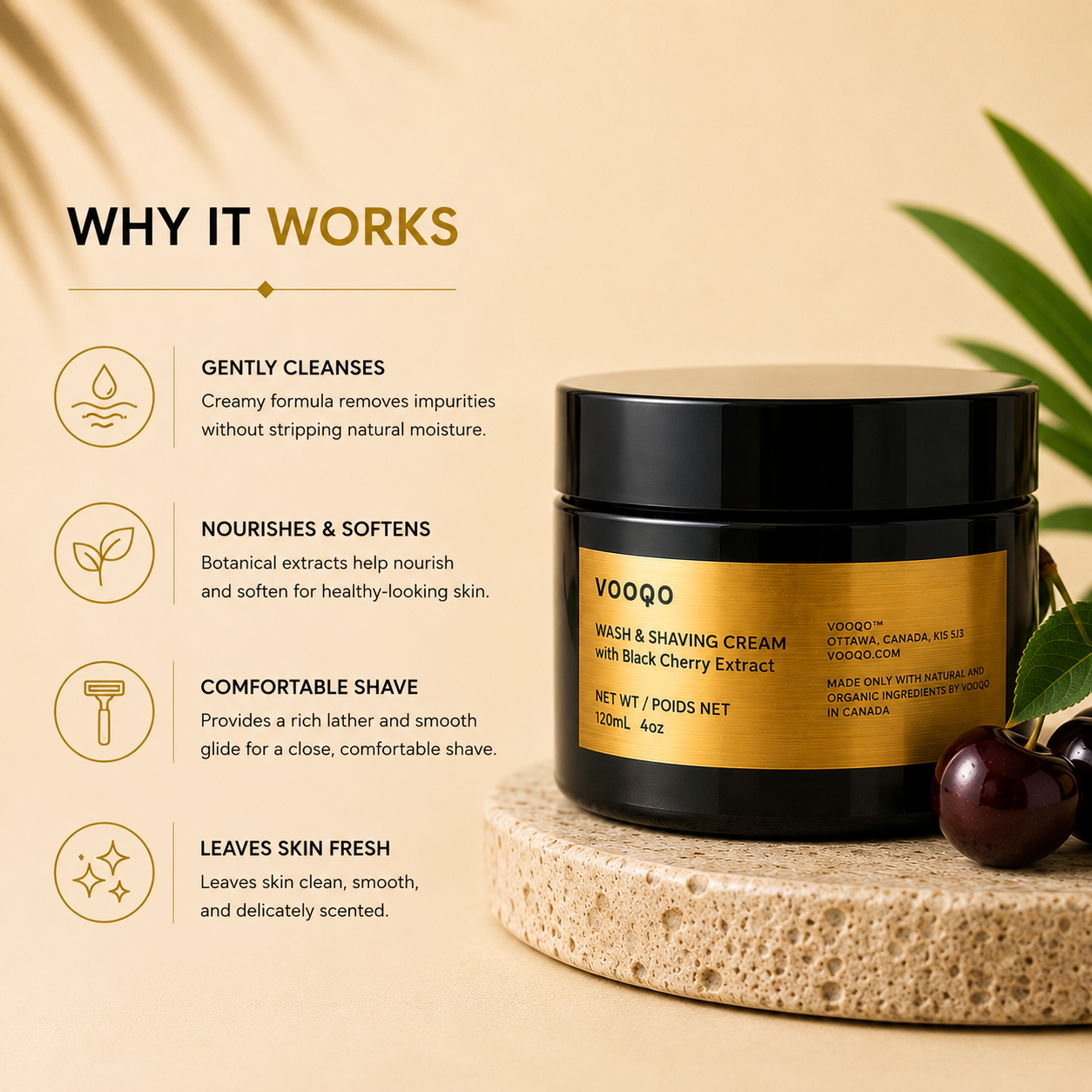 Vooqo Wash & Shaving Cream creamy texture for gentle body cleansing and comfortable shaving